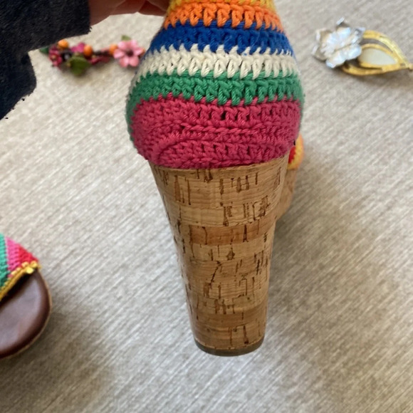 MIA Rainbow Crochet Wedge Sandals Platform Cork Heel Ankle Strap Pride B… - Picture 5 of 10